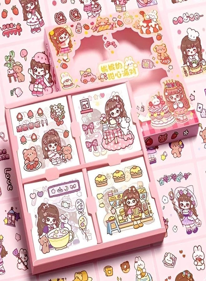 Ramokdu Cute Kawaii Girl Stickers Set 100 Sheets - Cartoon Decorative Washi Stickers for Journaling, Scrapbooking, DIY Crafts, Planner, Laptop, Kids Gifts - Aesthetic Stationery 18x18x2 CM - Image 1